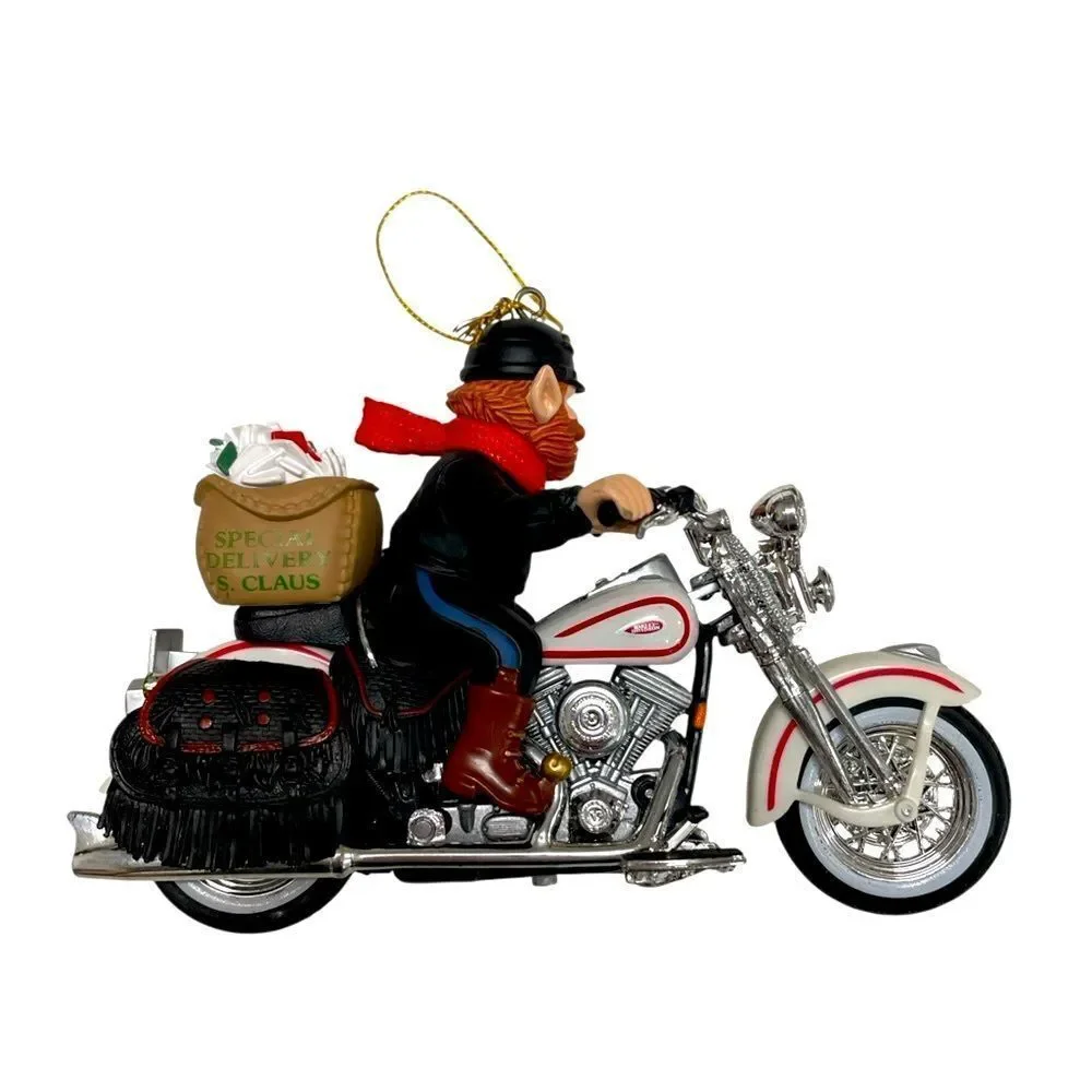 HARLEY DAVIDSON Santa Claus Motorcycle Ornament - Red and Silver
